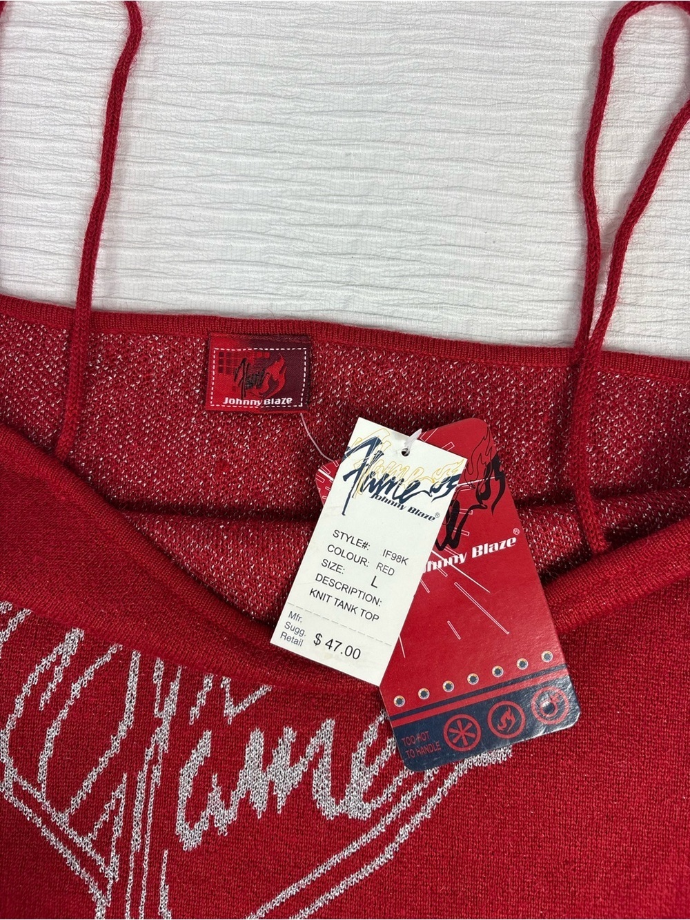 Flame Heart Knit Red Tank Top with Script Detail - Picture 4 of 6